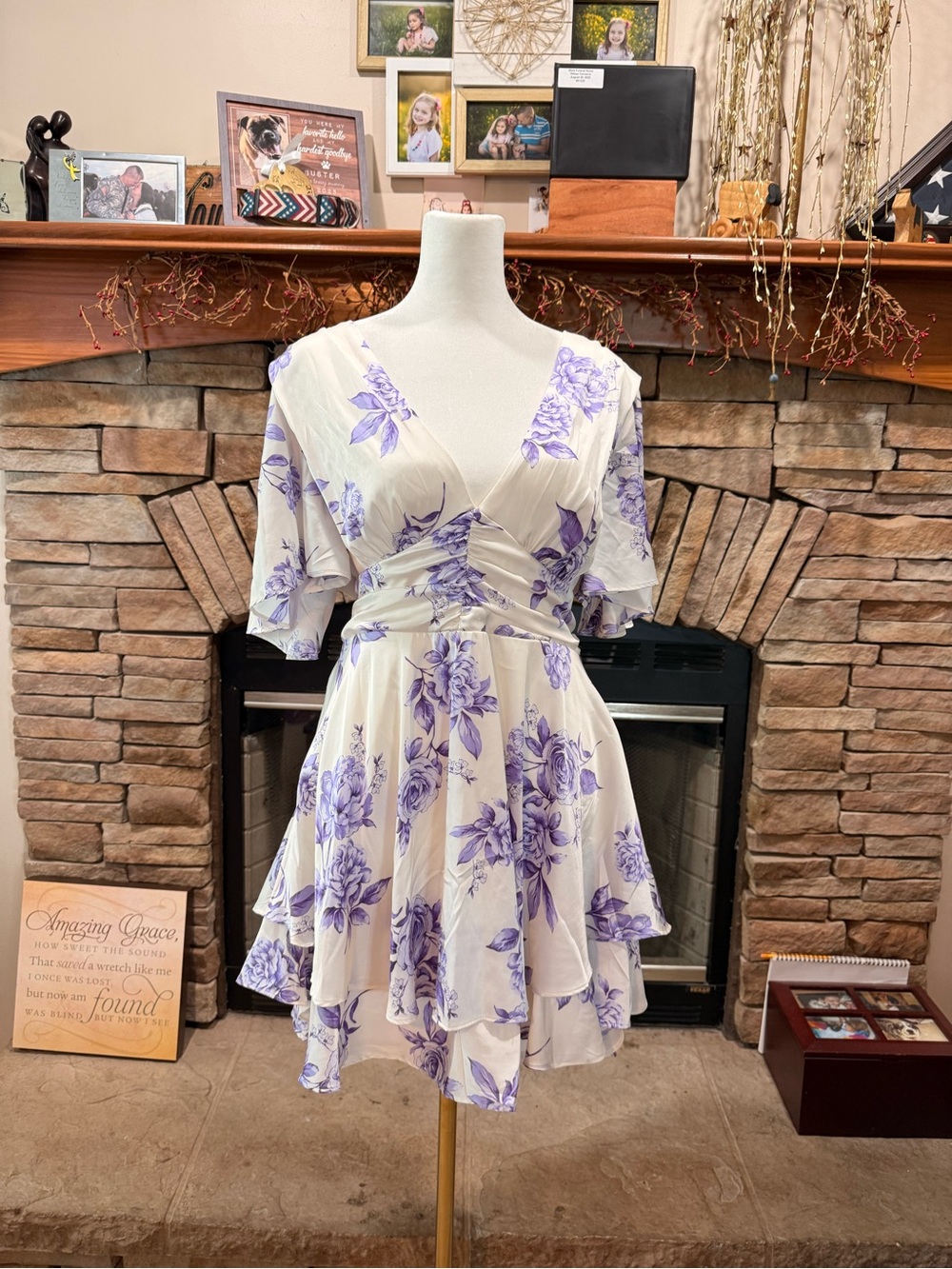 B Darlin White Mini Dress with Lavender Floral Print